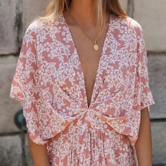 Floral Split Back V-neck Front Slit Cotton Boho Maxi Dress - Picture 7 of 16